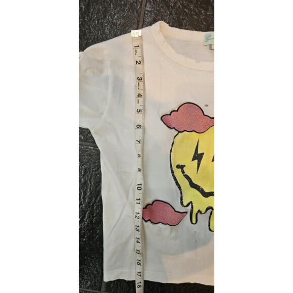 Girls Baby Tee Size 8 Melting Dripping Smiley Face T Shirt Distressed Pink Cloud - Picture 8 of 9